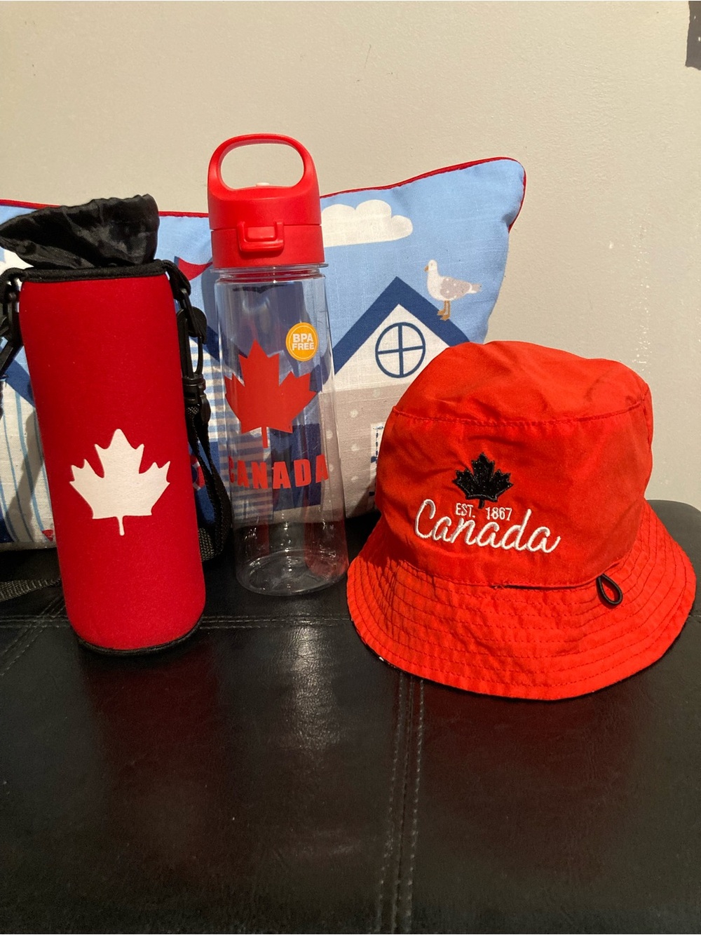 Accessorize Red 'Canada' Kids Bucket Hat with Matching Bottle Set